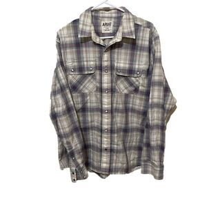 Ariat Western Shirt Men’s Large Plaid Retro Long Sleeve Pearl Snap Rodeo Cowboy